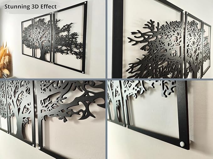VAILLA Tree of Life Wall Art Decor Set of 3 Wall Hanging Sculpture Modern Wall