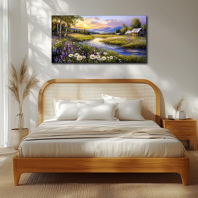SERIMINO Large Wall Art Prints, Rural Landscape Wall Decor, Meadow Wildflower