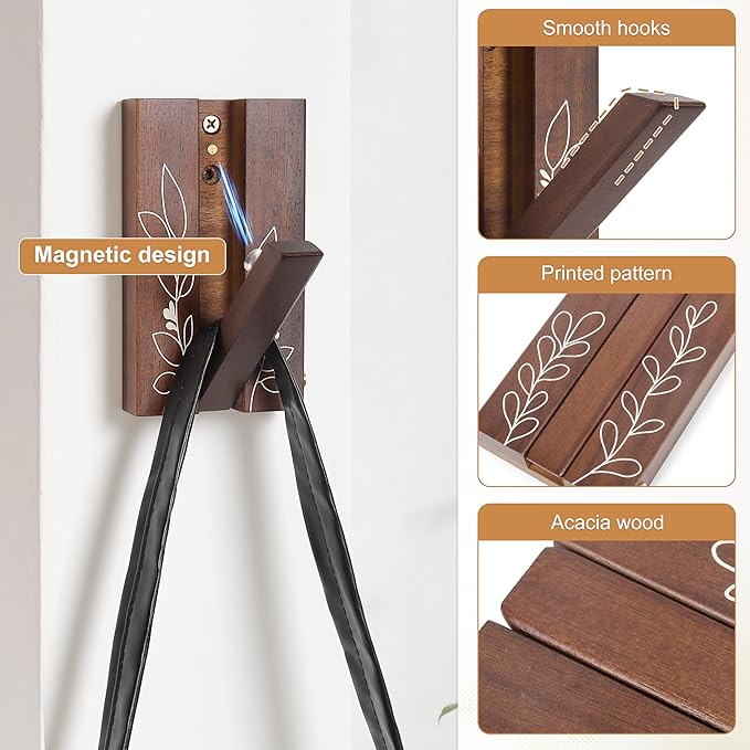 Rustic Folding Wall Hooks: Decorative Wooden Coat Hooks 2Pack Mounted