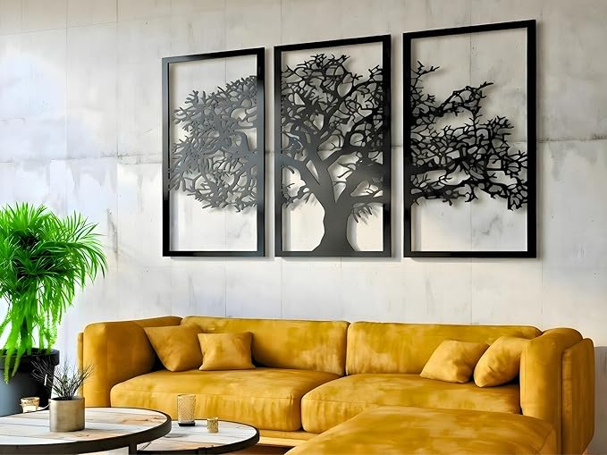 VAILLA Tree of Life Wall Art Decor Set of 3 Wall Hanging Sculpture Modern Wall