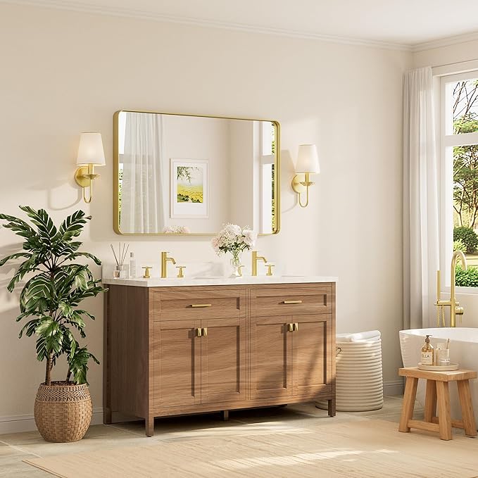 TETOTE 48 x 30 Inch Bathroom Mirror, Brushed Gold Metal Framed Wall Mounted