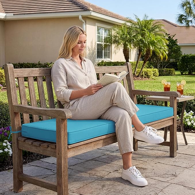 Summsun Outdoor Bench Cushion: Waterproof and Fade Resistant Patio Furniture Cushions - Non-Slip Bench Pad Cushion with Removable Cover for Garden Swing Porch Sofa Settee, 48 x 18 x 3 Inch, Teal