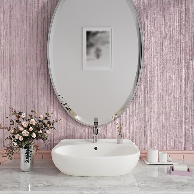 CRE8TIVE Large Size 24"x354" Pale Pink Grasscloth Peel and Stick Wallpaper