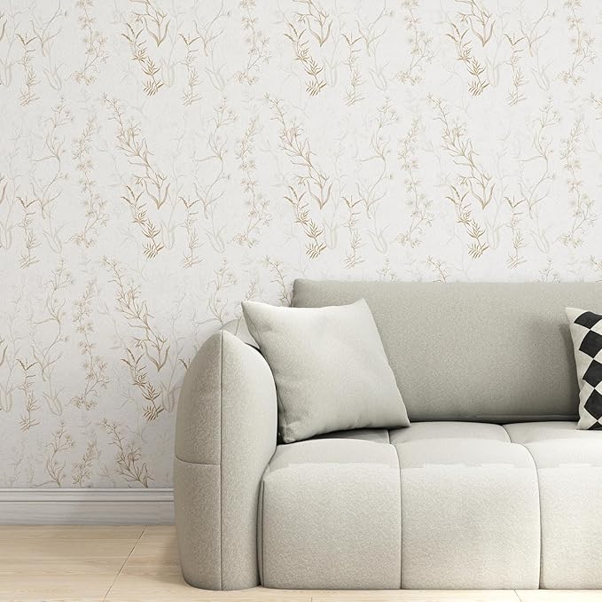 Timeet Botanical Floral Peel and Stick Wallpaper Beige Wildflower Self Adhesive