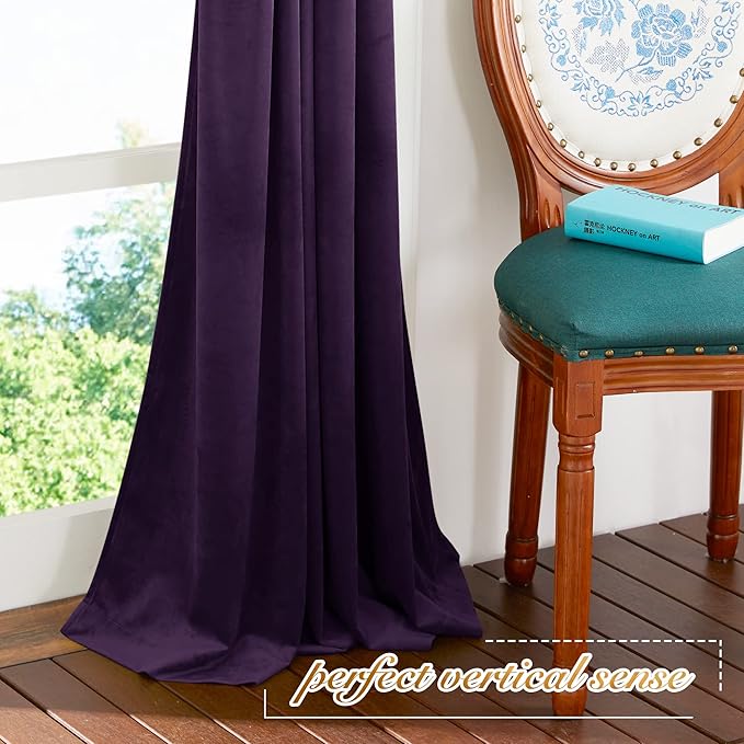 NICETOWN Purple Velvet Curtains 63 inches