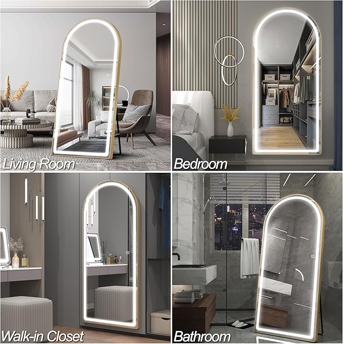 FENNIO Full Length Mirror with Lights, Free Standing Lighted Floor Mirror
