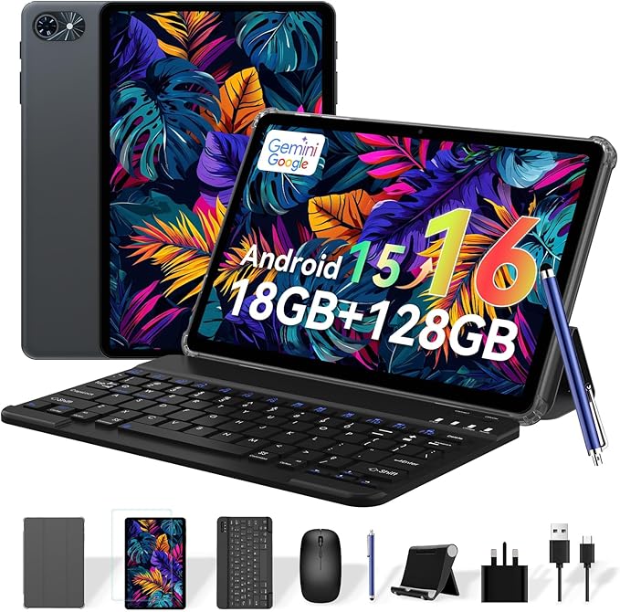 Tablet 2026 Android Tablets 10 Inch, Electronics Tablets with Keyboard, 18GB+128GB/2TB TF Upgradeable Android 16 Tablet, Gemini AI 2 in 1 Tablet with Pen, BT5.0, GPS, OTG, Suitable for Joy and Office