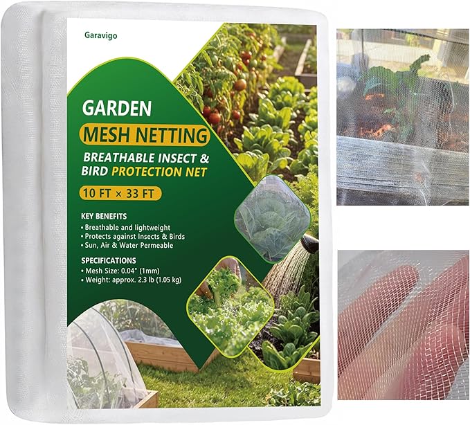 Durable Garden Fine Mesh Netting, 10x33ft Insect Netting for Plant | Thicker Plant Cover for Raised Bed, Row Cover, Pest Barrier for Vegetables Flowers, mosquito netting
