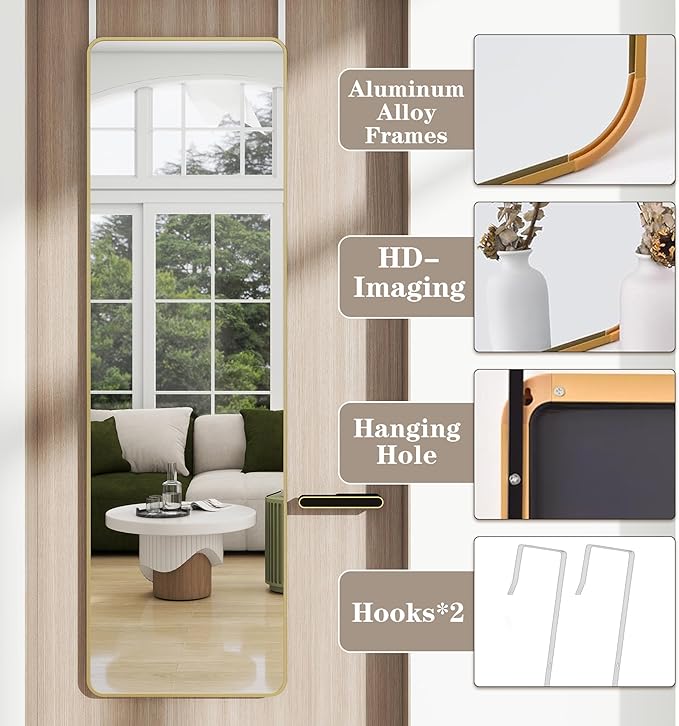 Full Length Door Mirror 14x48, Metal Frame