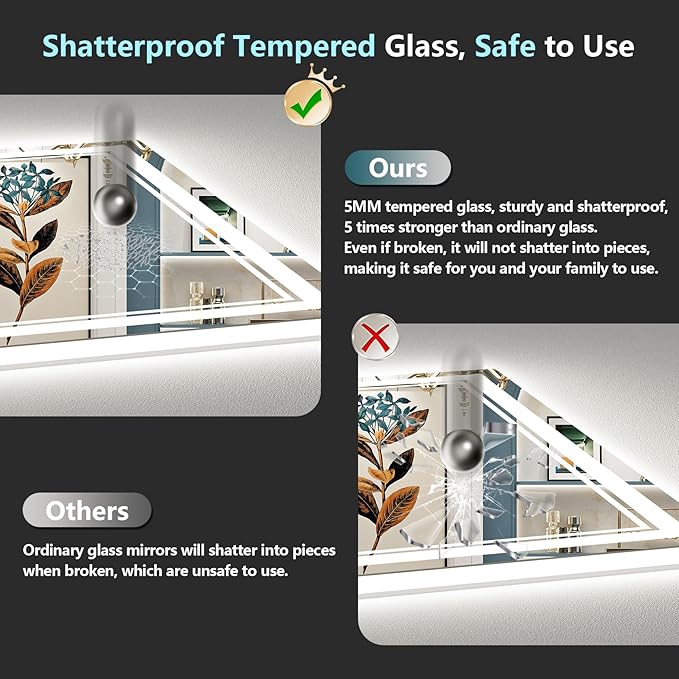 50x40 LED Bathroom Mirror with Lights, Backlit and Front Lit Anti-Fog Lighted