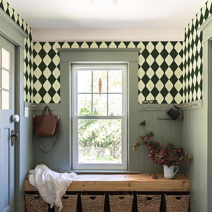 Simon&Siff Retro Peel and Stick Wallpaper Black and Green Wallpaper Vintage