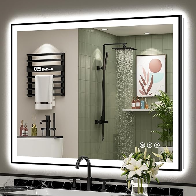 48x38 Black Framed LED Bathroom Mirror