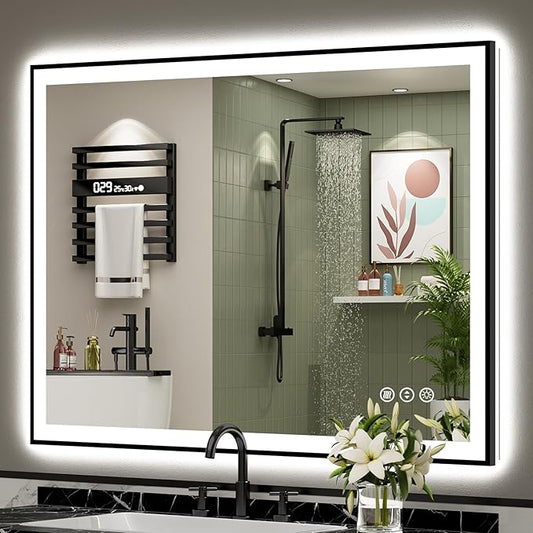 48x38 Black Framed LED Bathroom Mirror