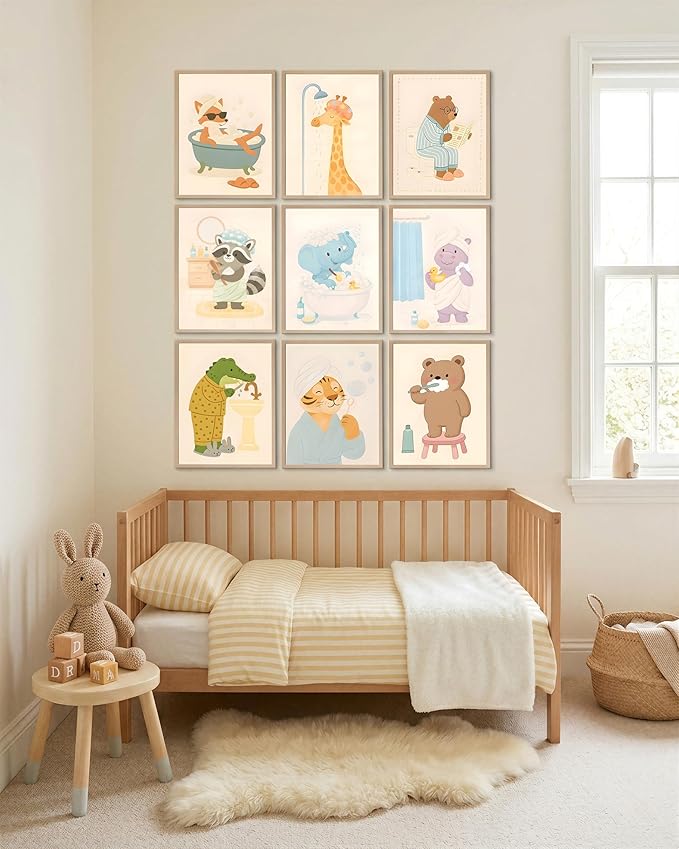 tgguytiy Kids Bathroom Wall Art Set of 9 Cute Animal Bathroom Decor