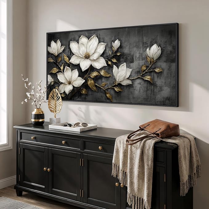 Large Framed Black and White Botanical Wall Art