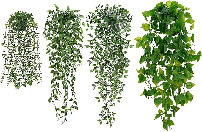 BLEUM CADE Fake Hanging Plants Mixed Set, Faux Hanging Potted Plants Greenery