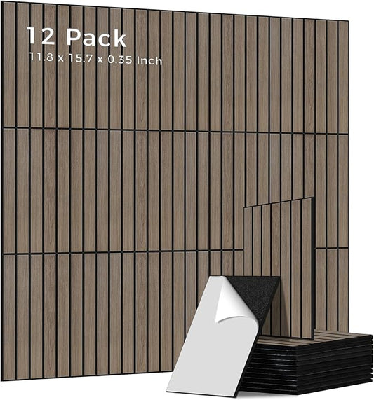 12 Pack PVC Wood Grain Acoustic Wall Panels, 11.8 x 15.7 x 0.35 Inch Wall