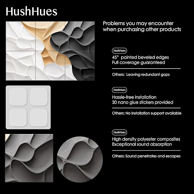 6-Pack Acoustic Wall Panels 72x48 Inches Decorative Sound Absorbing Panels-