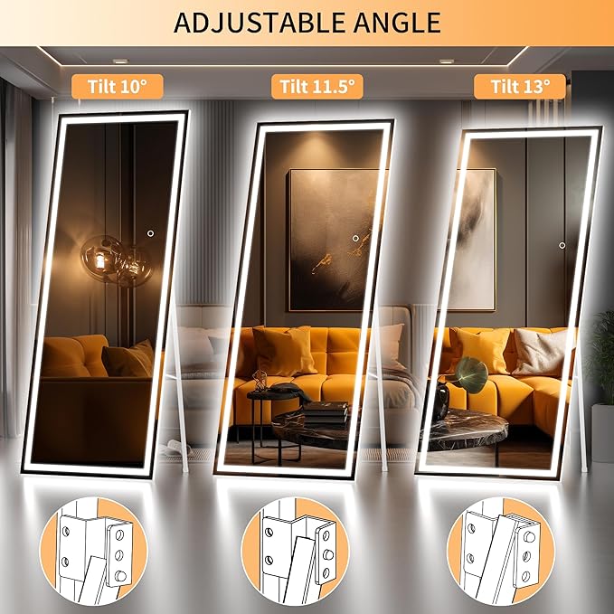 Hasipu Full Length Mirror with Lights, Full Body Dressing Hanging Mounted Mirror