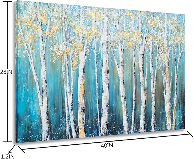 Yihui Arts Landscape Canvas Print Artwork: Teal Winter Forest Painting Wall Art