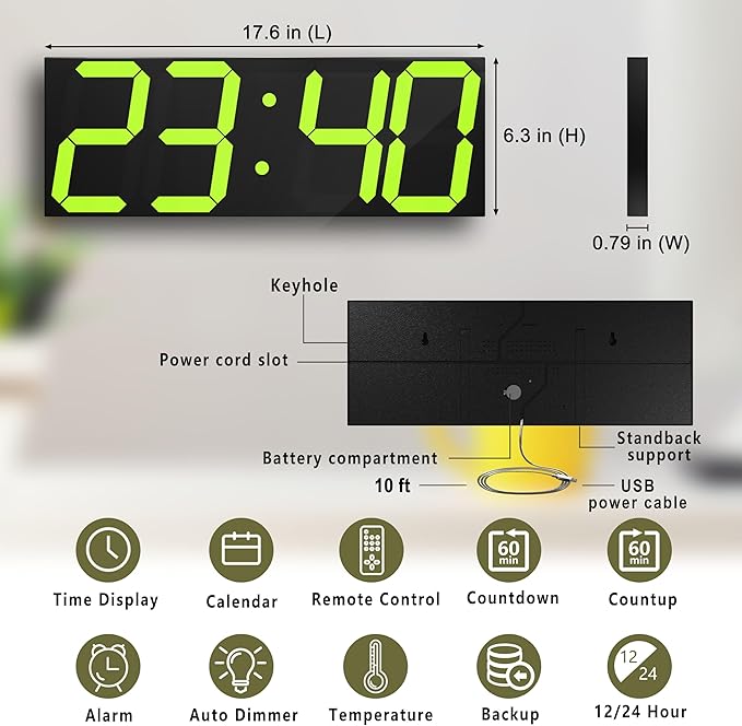 CHKOSDA LED Large Digital Wall Clock, Oversize Digital Clock