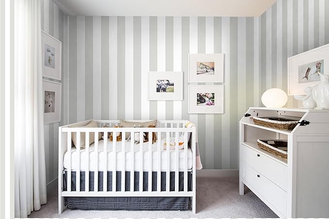 Guvana 17.7"x472" Grey and White Peel and Stick Wallpaper Striped Contact Paper