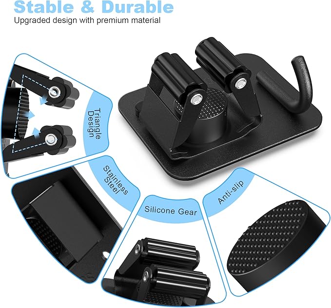 2 Pack Broom Holder Wall Mount, 304 Stainless Steel Mop Organizer with Hooks, No Drill Adhesive and Screw Installation, Rust Proof Storage Rack for Garage, Laundry, Garden, Black