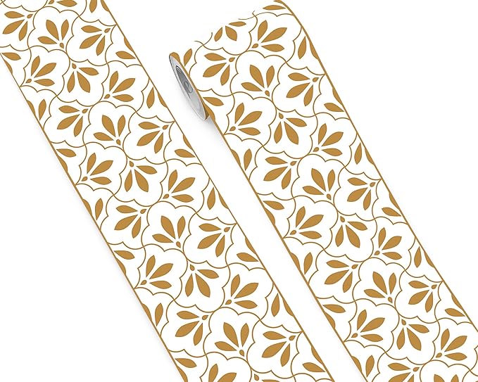 FLFK Wallpaper Border Gold and White Patterns Peel and Stick Wall Border Self