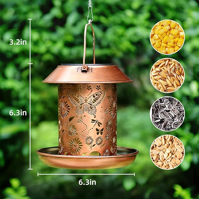 Solar Bird Feeders for Outdoors Metal Butterfly Lantern Hanging on a Tree Metal Wild Bird Feeder Decoration for Patio,Yard,Lawn,Pathway,Summer Garden Decor Gifts for Bird Lovers Mom Friends
