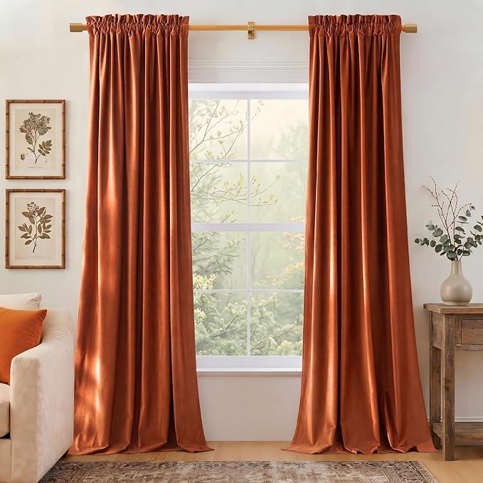 NICETOWN Orange Velvet Curtains 84 inch Long