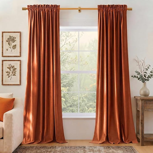 NICETOWN Orange Velvet Curtains 84 inch Long