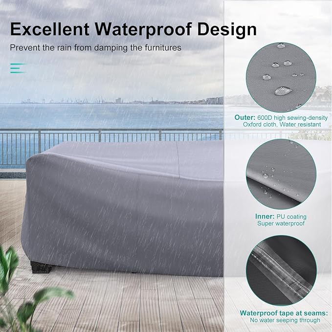 Patio Furniture Set Cover Waterproof, Heavy Duty Furniture Covers for Outdoor Sectional Sofa Set Wicker Rattan Table Chair Rectangular,138"L×86"W×28"H,Grey