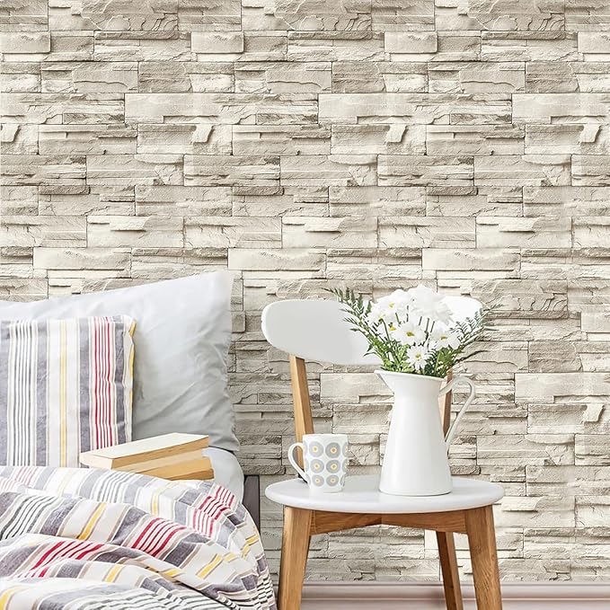 Jeweluck Stone Wallpaper Peel and Stick Brick Wallpaper 17.7”×590.5” Brick