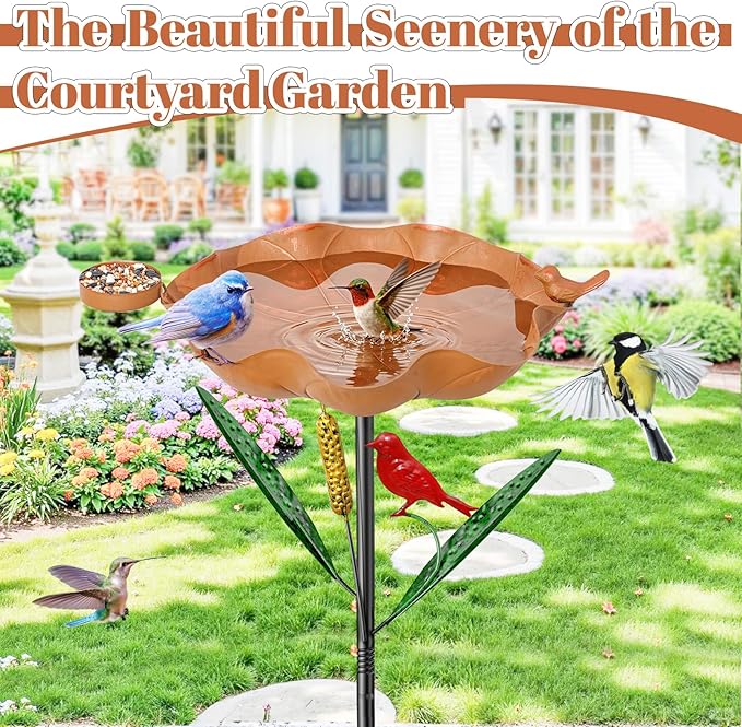 Bird Baths for Outside, Flower Metal Bird Feeder Water Bowl with 5 Prongs Base, 33.5" Freestanding Garden Birdbaths for Outdoors Patio Yard Lawn Art Decor