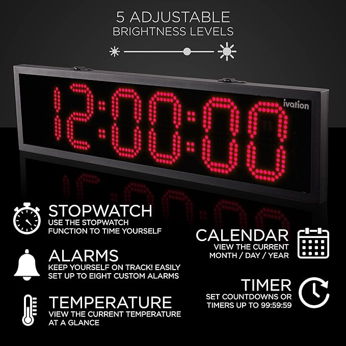 Ivation Oversized 36" Outdoor Waterproof Digital Clock, Auto Time Sync