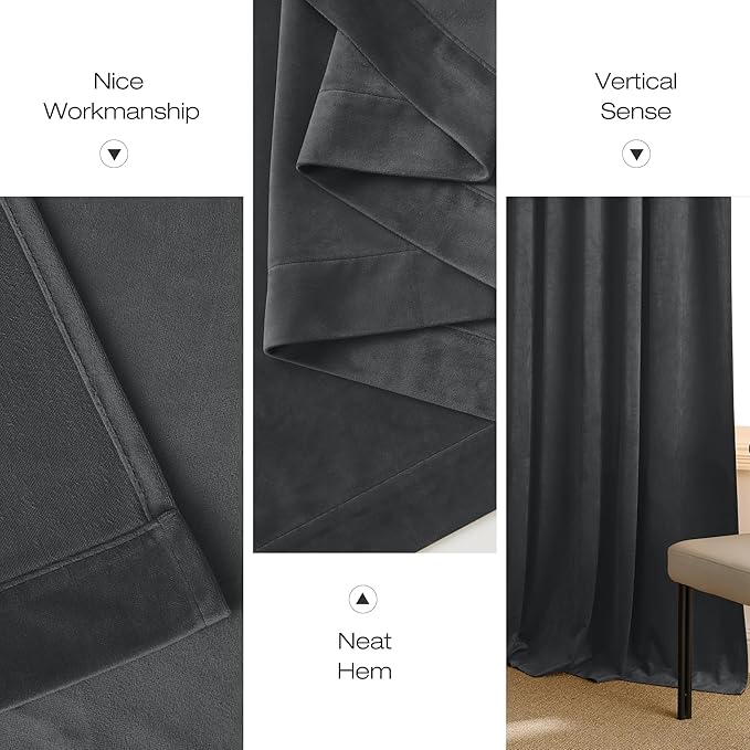 NICETOWN Grey Luxury Velvet Curtain Panels, Home Decoration Window Treatment