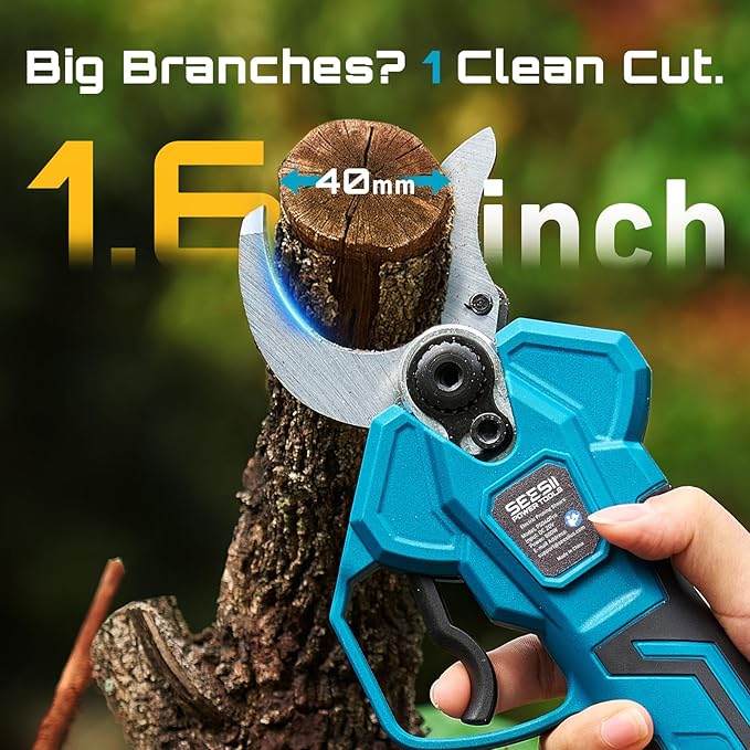 SEESII Electric Pruning Shears Cordless: Up to 1.6" Cutting Diameter Power Pruner - 2 Pcs 4.0Ah Batteries, Brushless Motor, Extra SK5 Blade, 4 Modes Adjustable Branch Cutter for Tree Flower Trimming