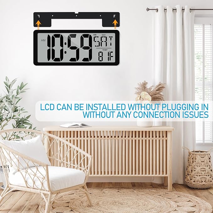 TXL 14.2"" Large Digital Wall Clock Battery Operated, Digital Clock Large
