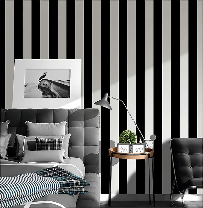 Guvana Stripe Black and White Peel and Stick Wallpaper Self-Adhesive Wallpaper