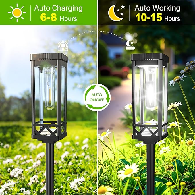 KOOPER Taller Solar Pathway Lights Outdoor, 12 Pack Upgraded Brighter Solar Garden Lights Solar Powered, Up to 15 Hours Outdoor Solar Lights for Yard Landscape Path Walkway Driveway （Cool White）