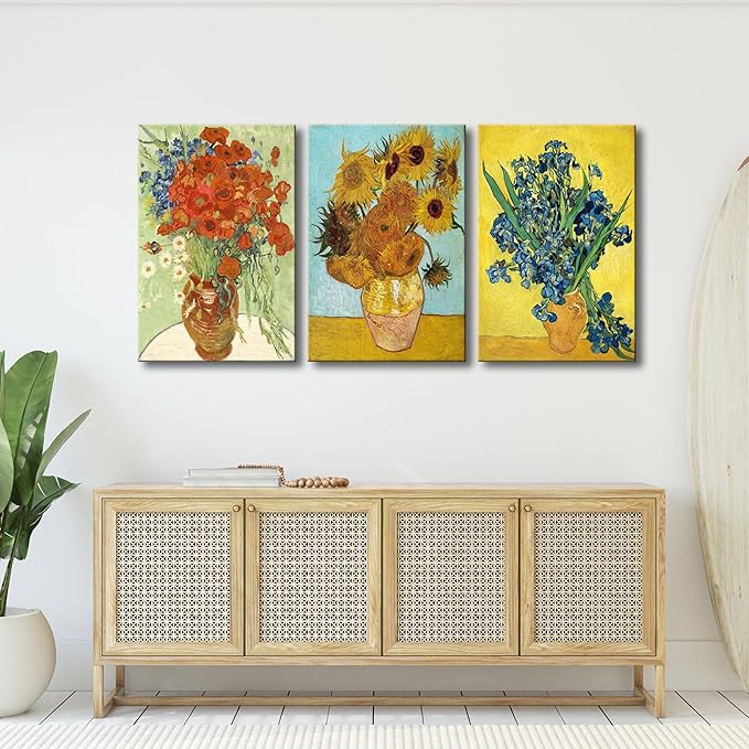 Wieco Art 3 Panels Canvas Prints of Vincent Van Gogh Paintings Reproduction Red