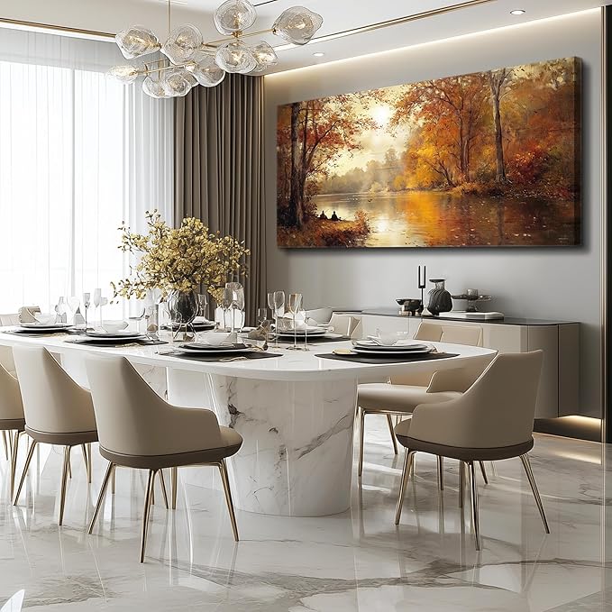 FUHAIHUA Canvas Wall Art For Living Room Large Wall Decor For Office Modern Bedroom Decorations Saffron Yellow Tree Landscape Pictures Forest Paintings Artwork Ready To Hang Home Decor 30"x60"