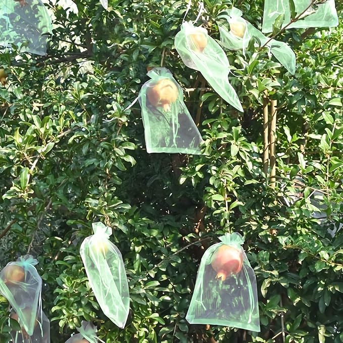 MIXC 100 Pack Fruit Protection Bags, 8" x 12" Mesh Drawstring Covers for Fruit Trees, Garden Plants, Flowers, Pest Barrier Netting Bags
