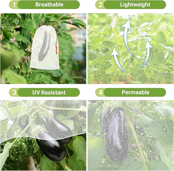 Fruit Protection Bags, 100 Pcs 8x12 Inch Garden Insect Netting Bags for Fruit Trees, Fruit Mesh Bags with Drawstring Protect Tomatos, Grapes, Mangos from Bugs Birds Squirrels