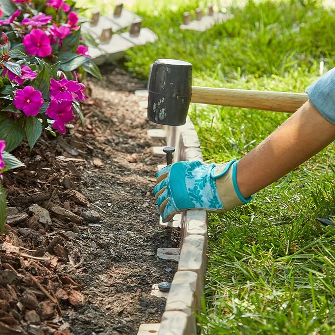 EasyFlex No-Dig Landscape Edging with Anchoring Spikes, 2.7 in. Tall Decorative Stone-Look Garden Border, 90 Foot Kit, Brown (3602B-90C)