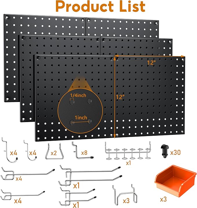 Peg Board, 6 Pack Black Peg Board Panels, 50lbs Load Capacity Each, Pegboard
