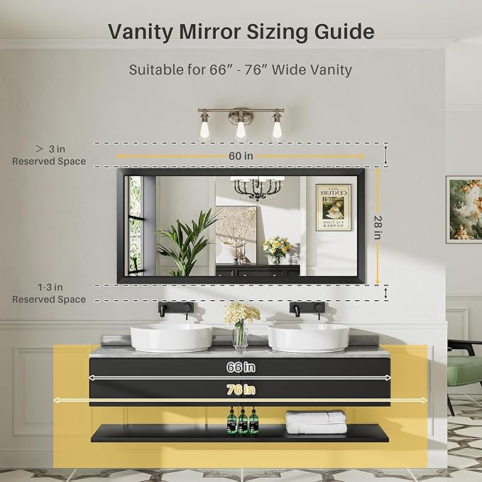 Briivue 60x28 Inch Black Bathroom Mirror