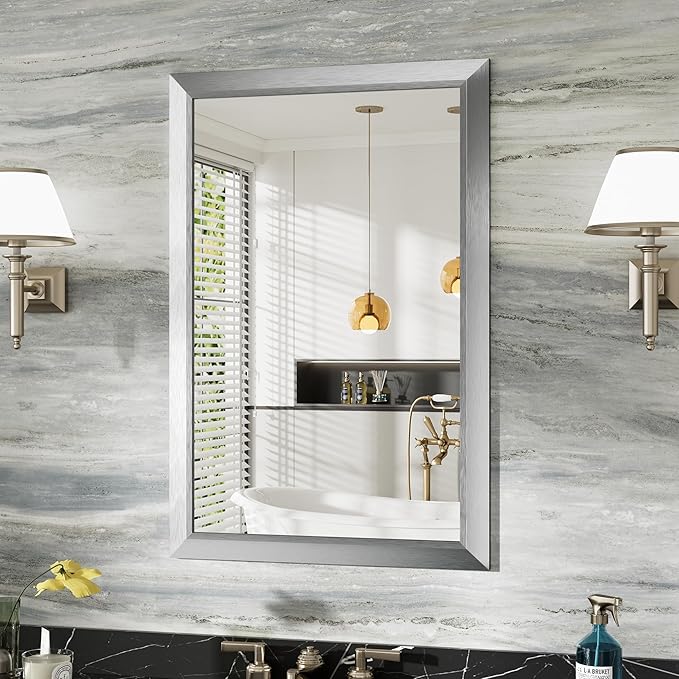 24x36 Inch Brushed Silver Bathroom Mirror