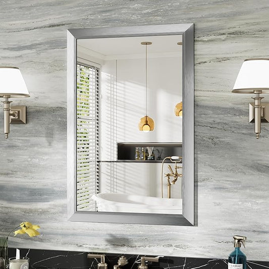 24x36 Inch Brushed Silver Bathroom Mirror
