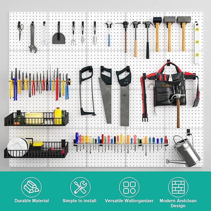 Peg Board, 6 Pack Metal Pegboard Panels White Pegboards Wall Organizer